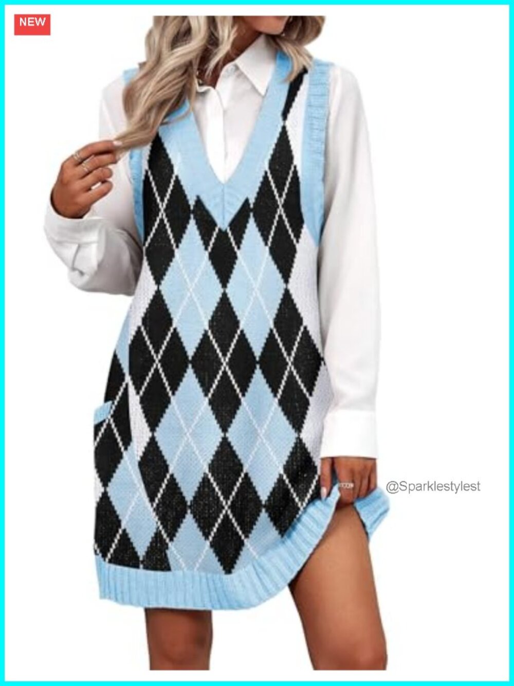 Zeagoo Womens Sleeveless V Neck Knitted Sweater Vest Dress with Pockets